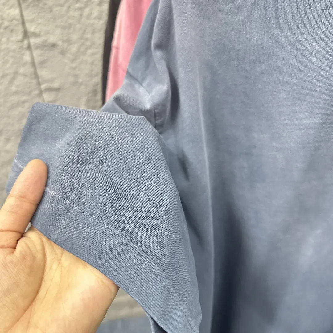 🅿️200 CH Croix Heart 2025 Summer New Style Heavy Acid Washing Gradient Distressing Chest Logo Classic Embroidery Customized Fabric Short Sleeve T-shirt Unisex Size: S M L XL XXL Five Codes (European Code) Color: Gradient Black Gradient Pink Gradient Blue